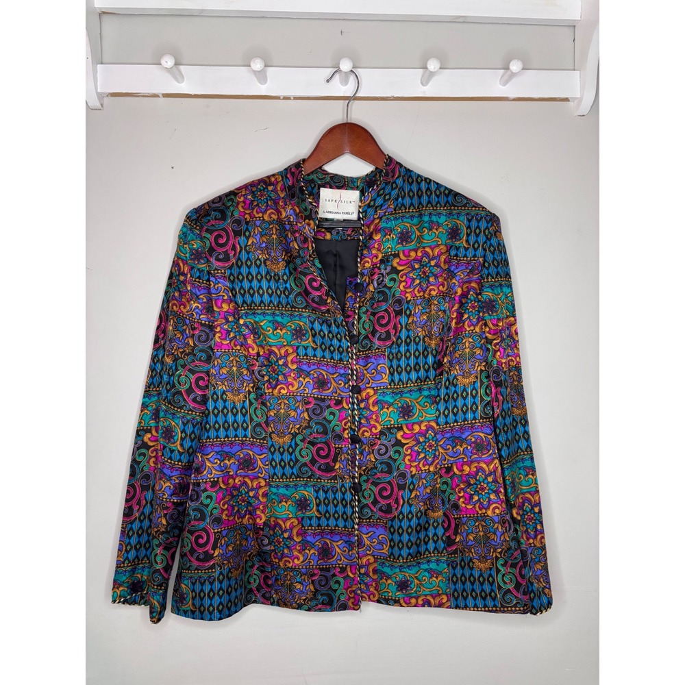 Adrianna Papell Silk Blazer‎ Jacket Mosaic Print Vintage Womens Size 16